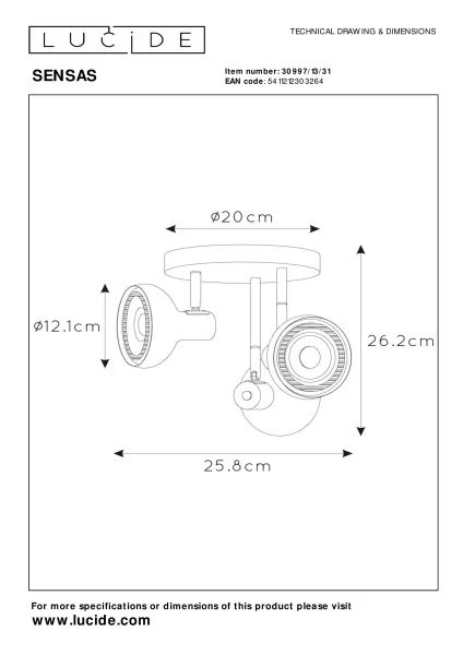 Lucide SENSAS - Ceiling spotlight - Ø 25,8 cm - 3xGU10 (ES111) - White - technical